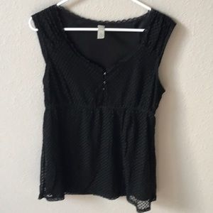 Merona black polka dot lace top, women’s size lg